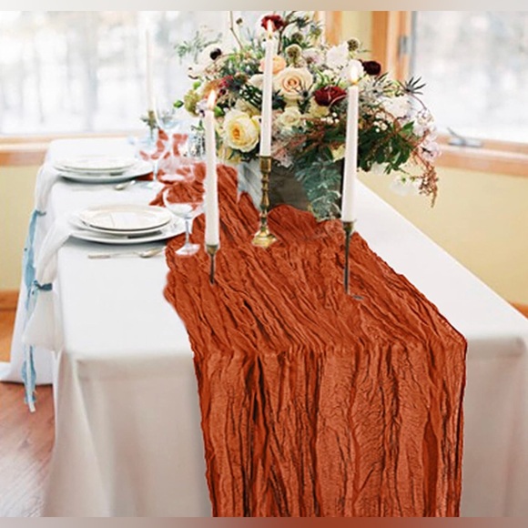 2 Pack Terracotta Orange Cheesecloth Table Runners, 10Ft Gauze Table Runner - Picture 1 of 6